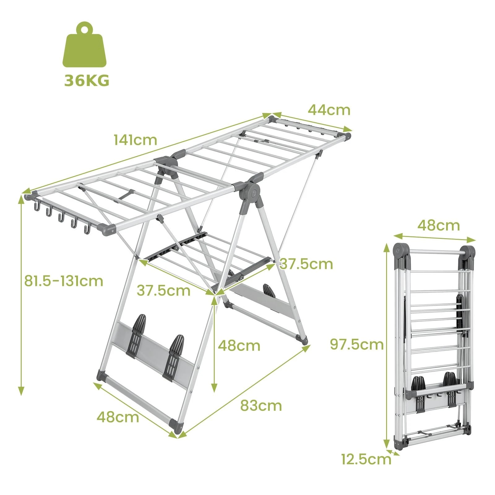 2 Costway 2-Layer Clothes Drying Rack Folding Laundry Airer 5-Level Hanger, 2 of 3