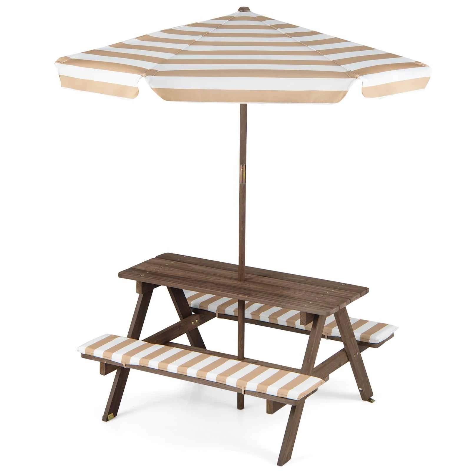 1 Costway Picnic Table Benches Wood Camping Table Chair Soft Seat Cushions - Brown, 1 of 1