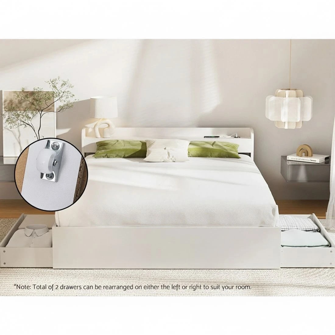 6 Artiss Bed Frame Double Size with Charging Ports and 2 Drawers AURA - White, 6 of 7