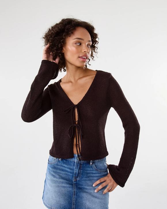 Long Sleeve Open Tie Knit Cardigan