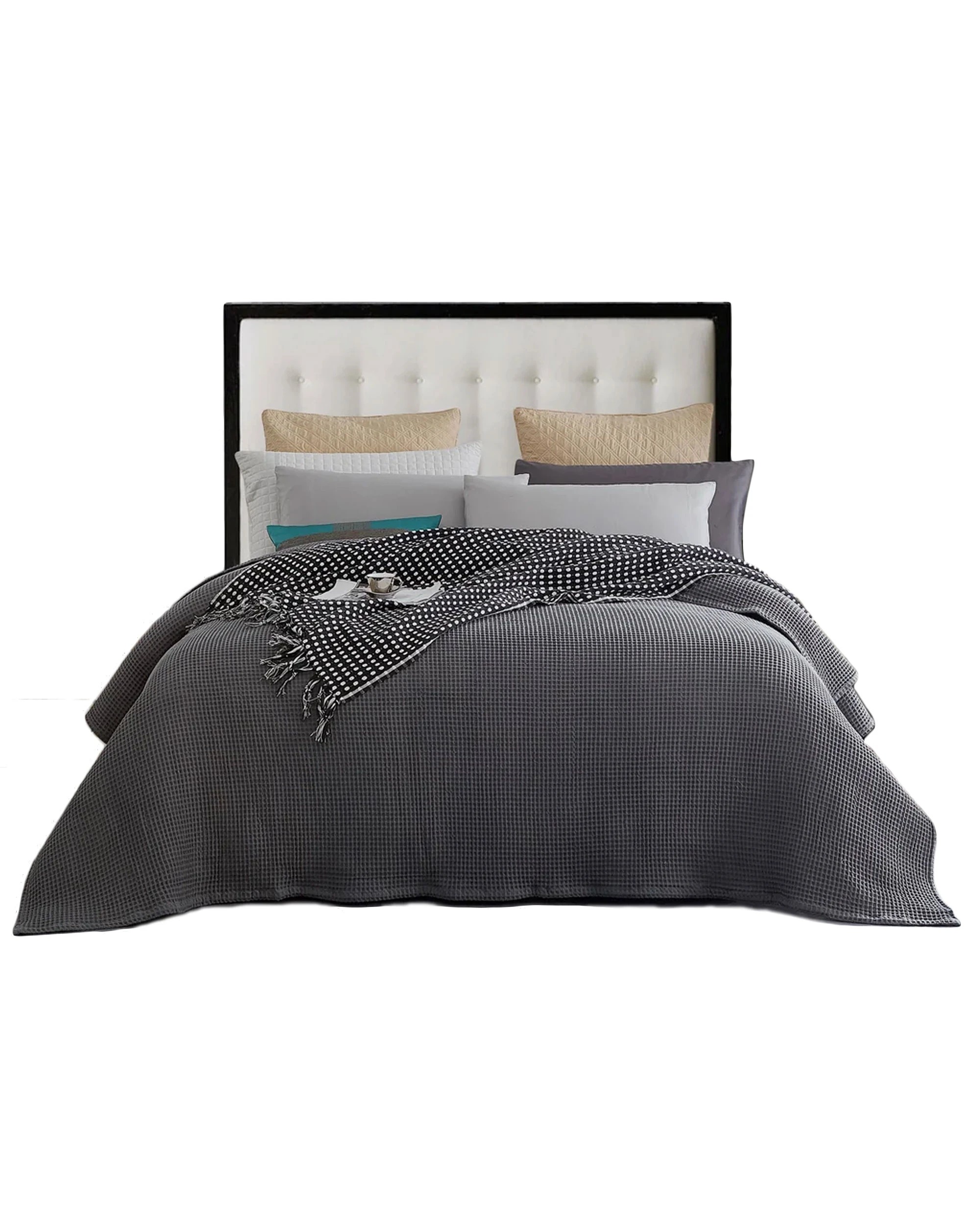 1 Cotton More 100% Cotton Large Chunky Waffle Blanket 350gsm King Dark - Grey, 1 of 5