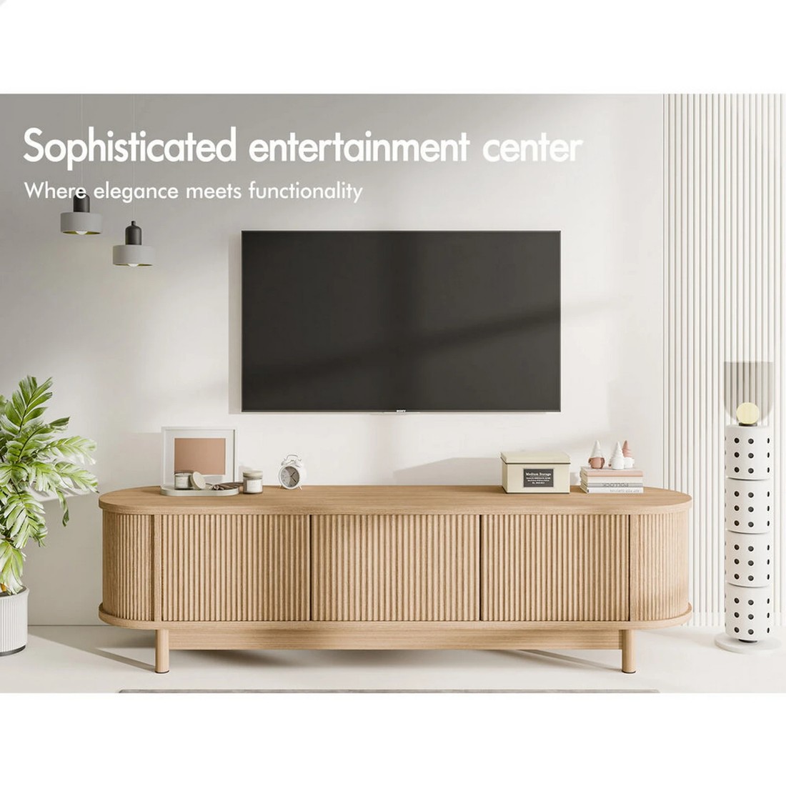 2 Alfordson TV Cabinet Entertainment Unit Stand 160cm Storage Shelf - Oak, 2 of 10