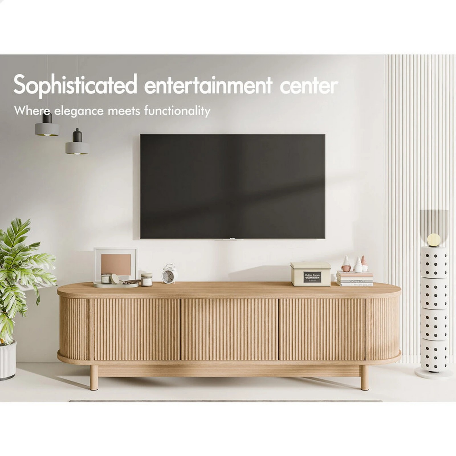 2 Alfordson TV Cabinet Entertainment Unit Stand 160cm Storage Shelf - Oak, 2 of 10