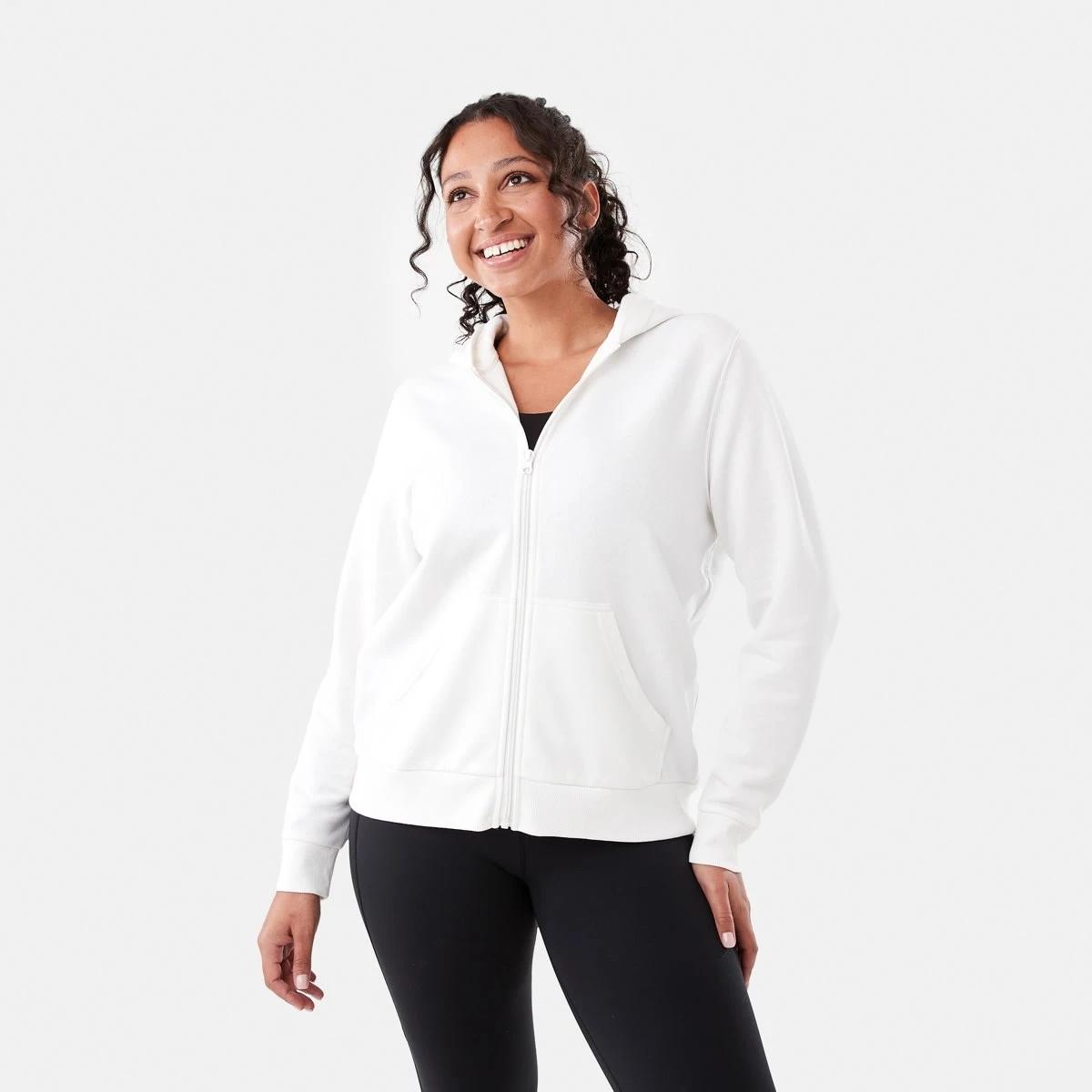2 Active Womens Zip Through Hoodie ECRU, 2 of 7