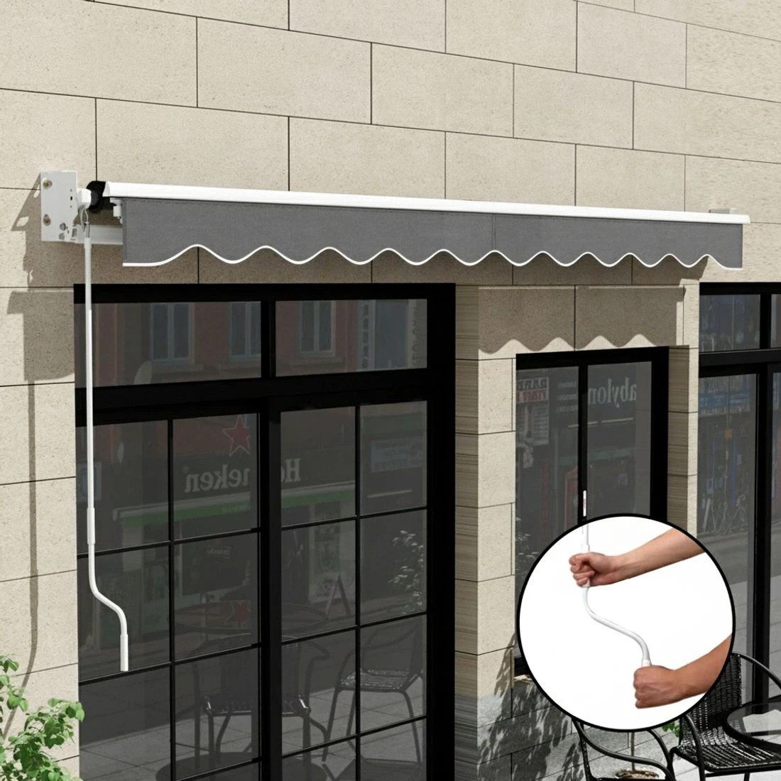 6 Instahut Retractable Folding Arm Awning Manual Sunshade 4.5Mx3M - Grey, 6 of 6