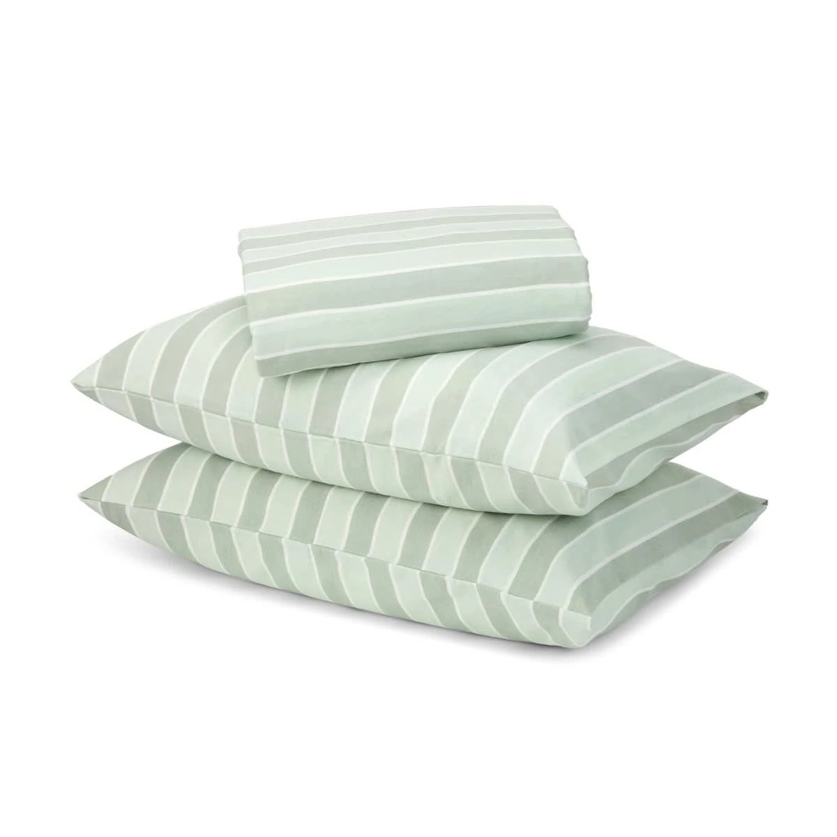 1 Stripe Flannelette Cotton Sheet Set - Queen Bed, Sage, 1 of 7