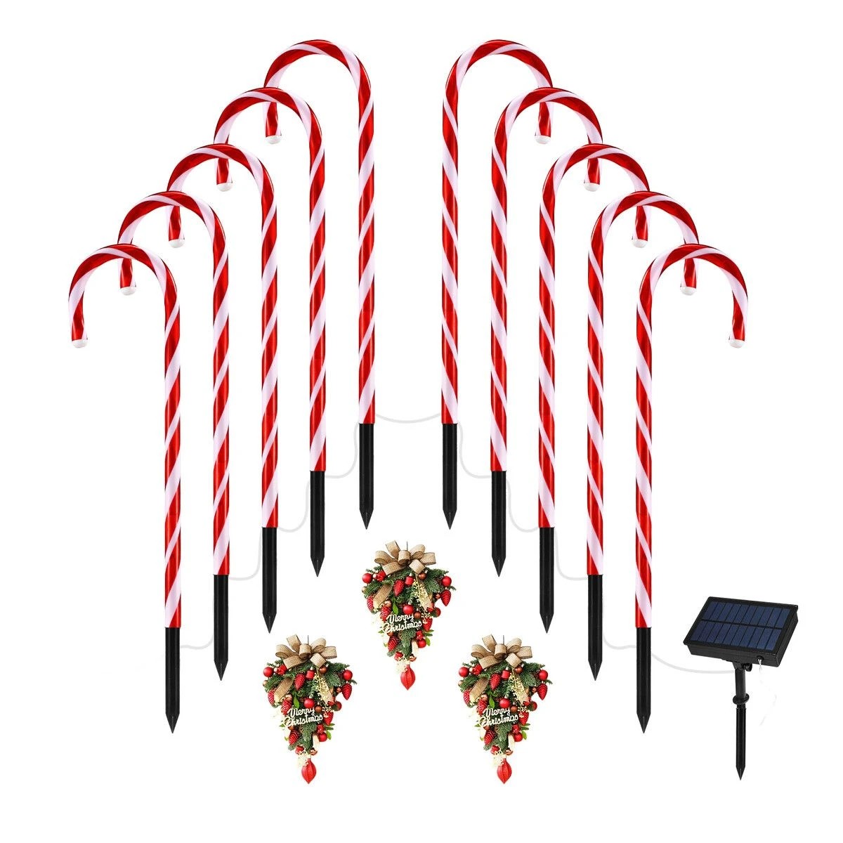 1 AUSWAY Christmas Solar Light LED Candy Cane, 1 of 4