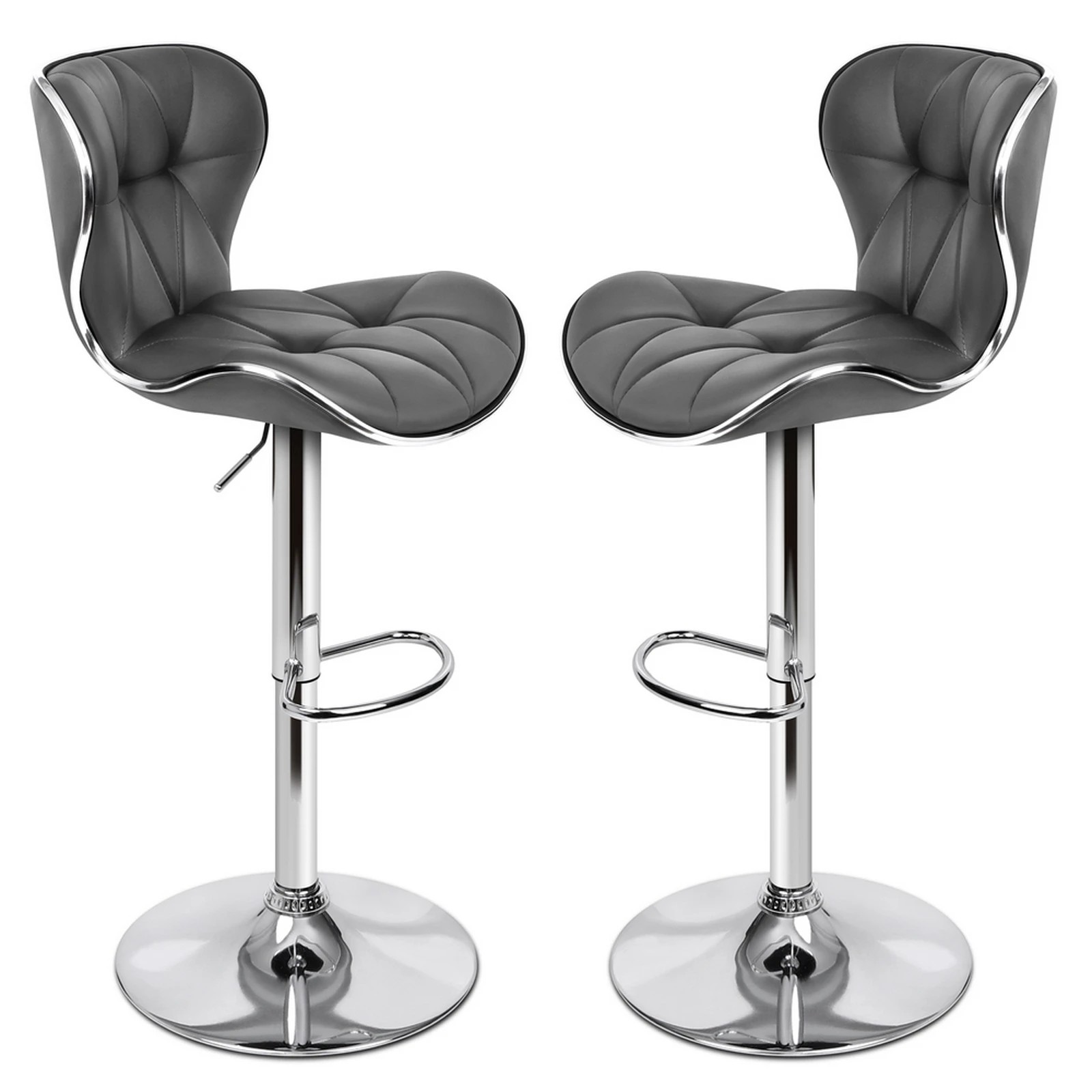 1 Alfordson 2x Bar Stools Luna Kitchen Swivel Chair Leather Gas Lift - Grey, 1 of 8