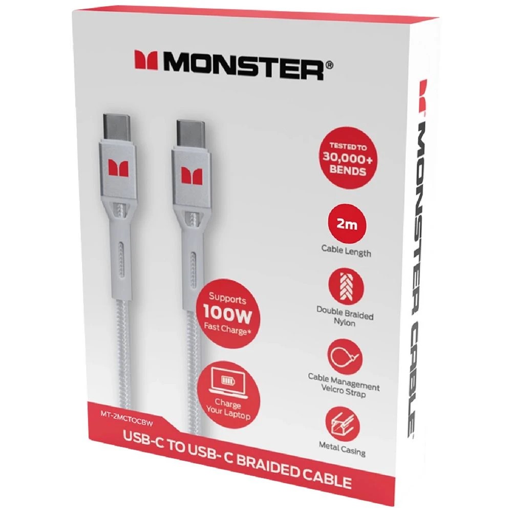2 Monster Braided USB-C to USB-C Cable 2m White, 2 of 2