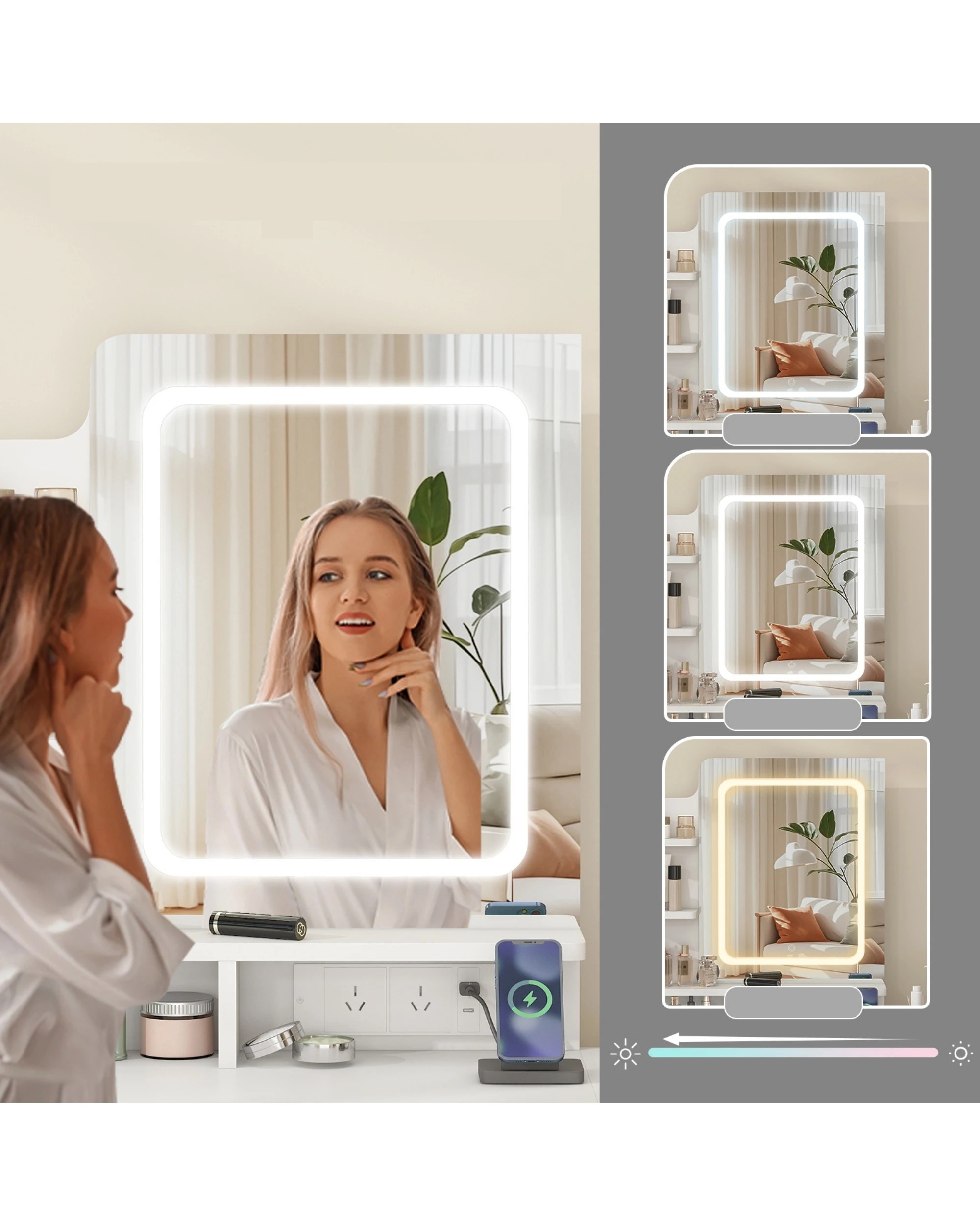 5 Advwin Dressing Table Set LED Light Charging Station Glass Cabinet Tabletop - White, 5 of 8