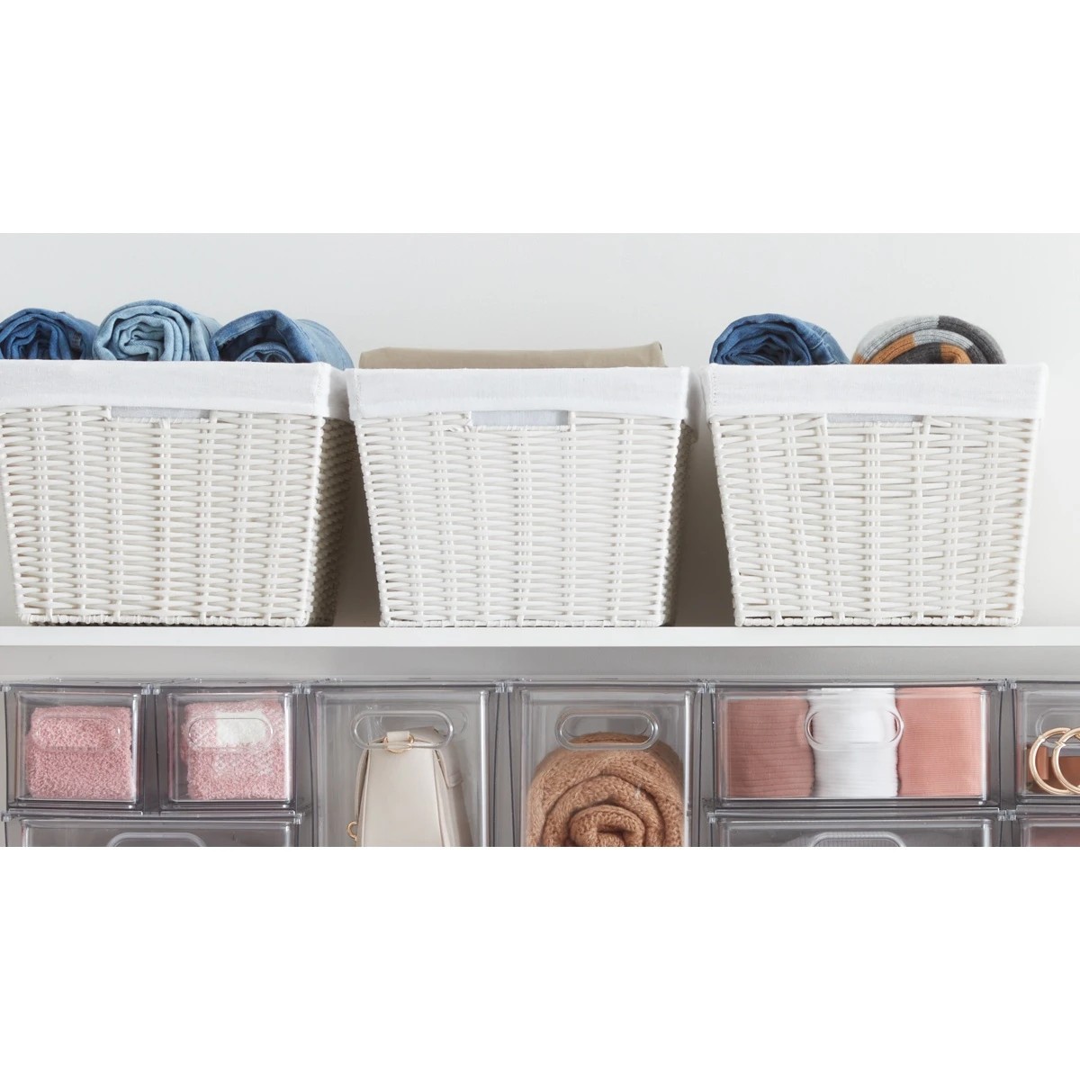 9 Rattan Look Basket with Liner - Medium, White, 9 of 9