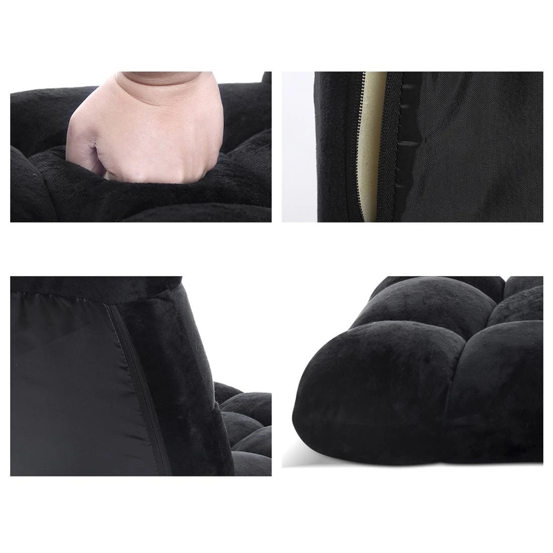 3 Artiss 2X Lounge Sofa Bed Flannel Fabric - Black, 3 of 6