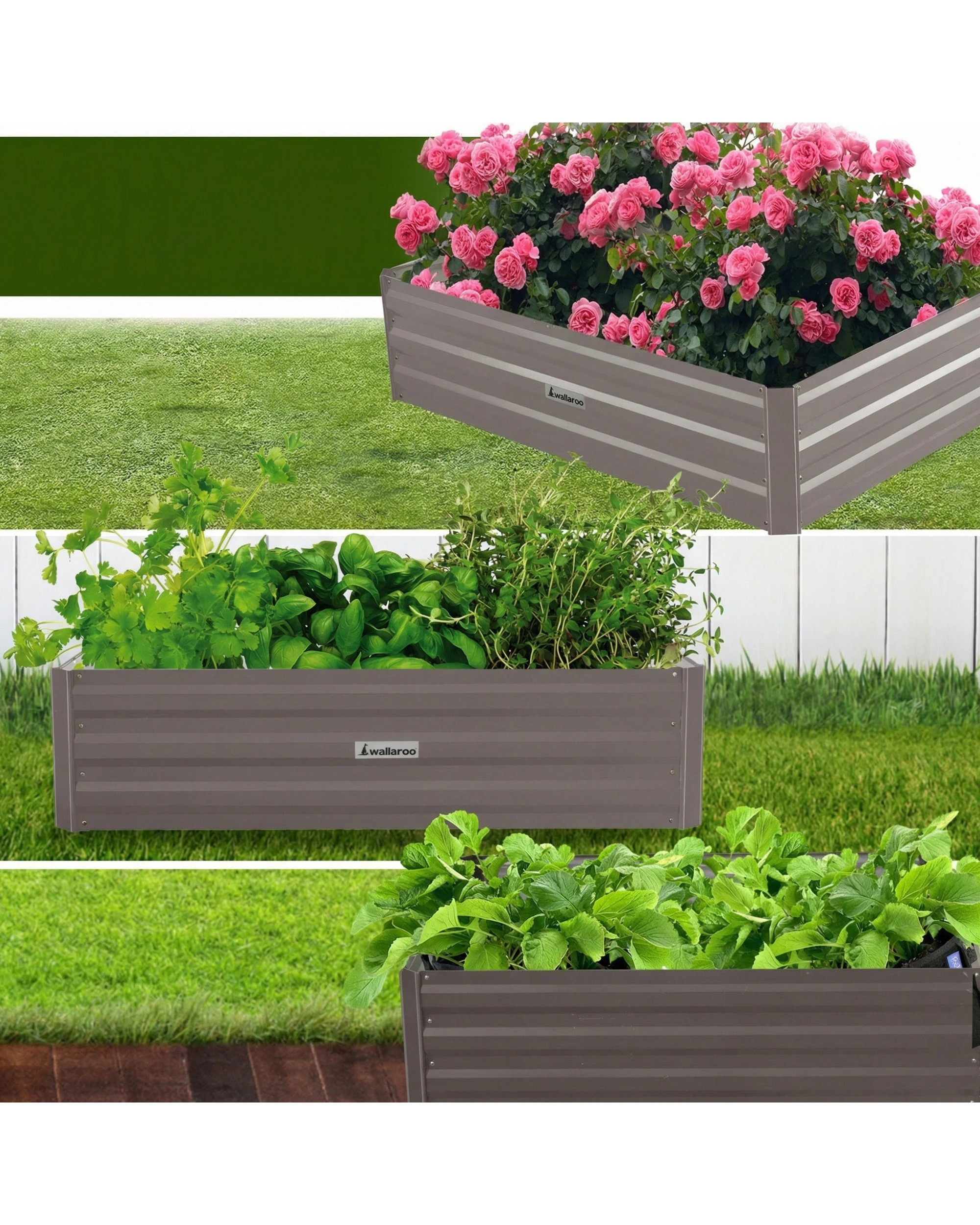 4 Wallaroo Steel Raised Garden Bed 120 x 60 x 30cm Flowers Vegetables Plants Herbs - Grey, 4 of 8