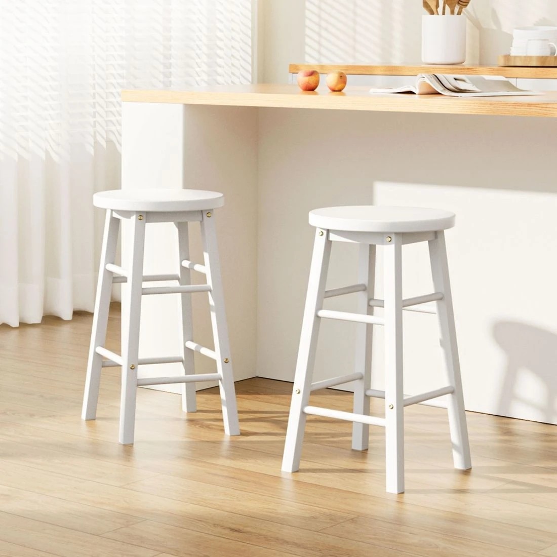 3 Artiss 2x Bar Stools Round Chairs
 - white, 3 of 6