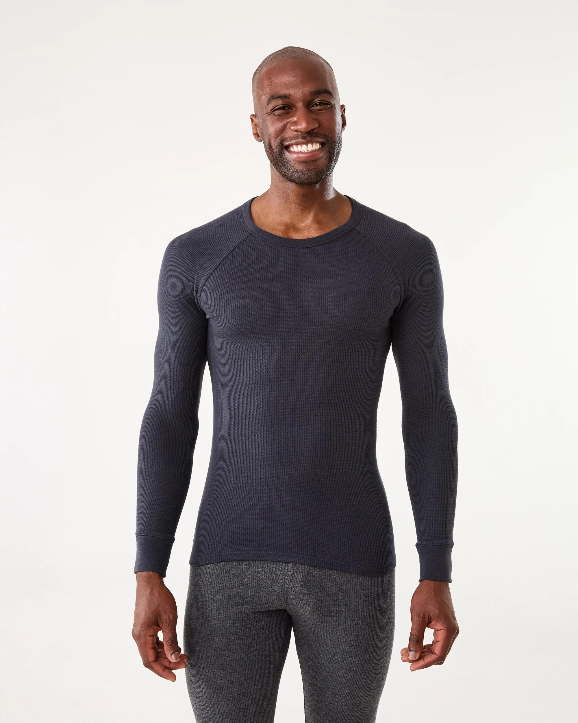 1 Long Sleeve Mini Waffle Thermal Top Blu Night, 1 of 4
