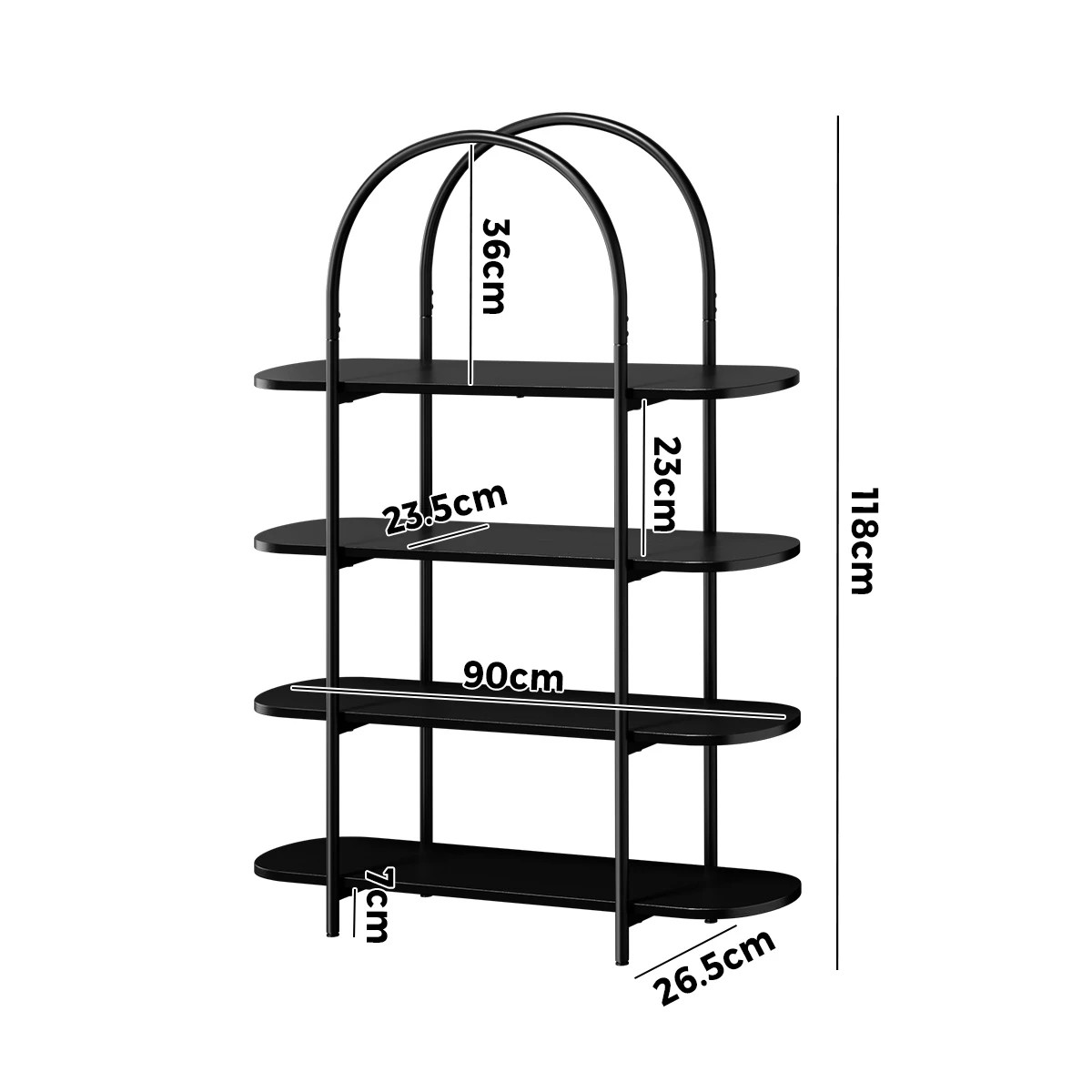 9 Oikiture Bookshelf 4 Tier Arched Display Shelf Home Industrial - Black, 9 of 9