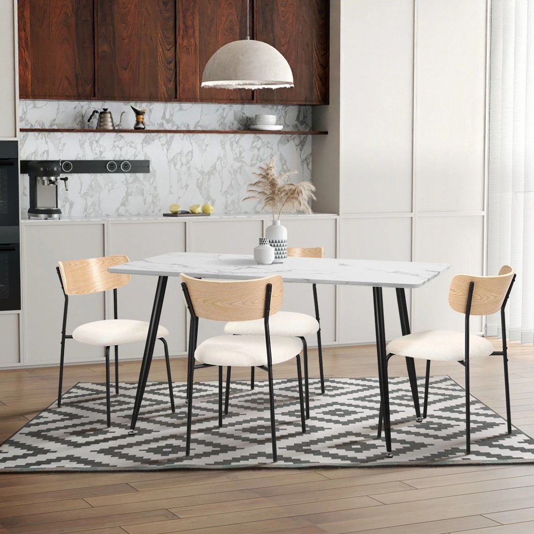 5 Oikiture 4pcs Dining Chairs Kitchen Chair Padded Lounge Seat Corduroy
 - Beige, 5 of 10