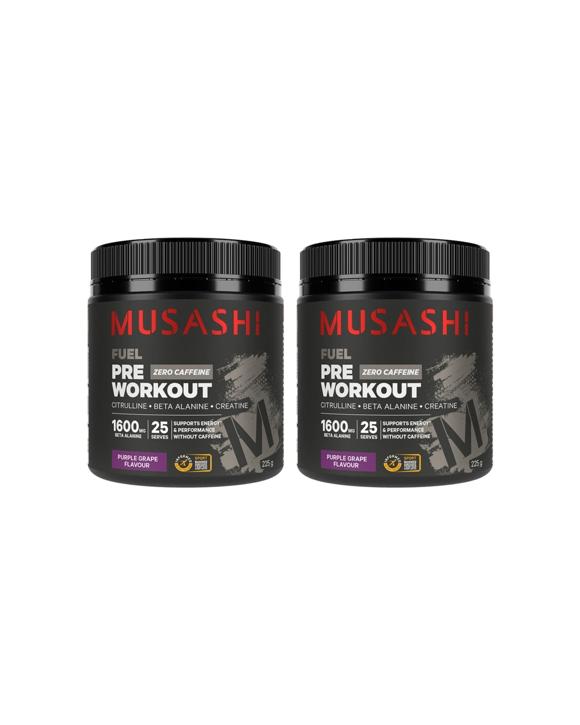 Musashi 2 Pack Fuel Pre-Workout Zero Caffeine Powder Grape Flavour 225g - Black