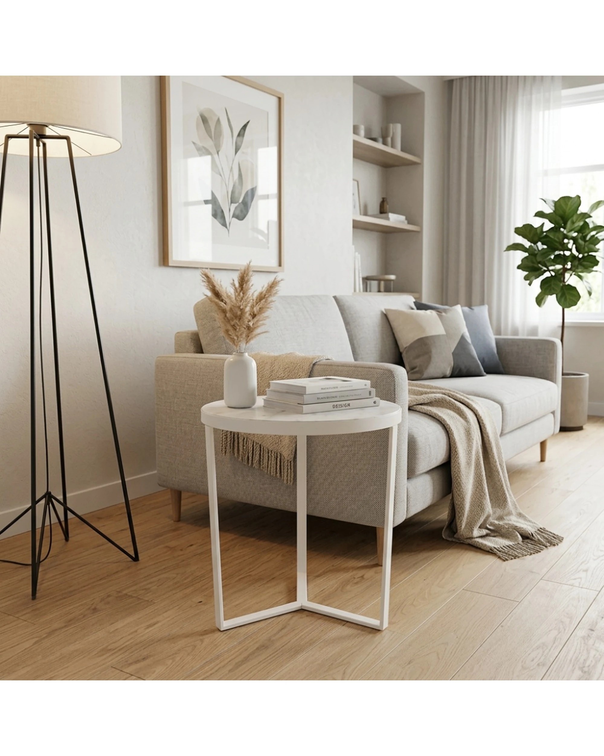 3 Codu Lume Side Table Metal Frame Marble Top 60x50x50cm - White, 3 of 9