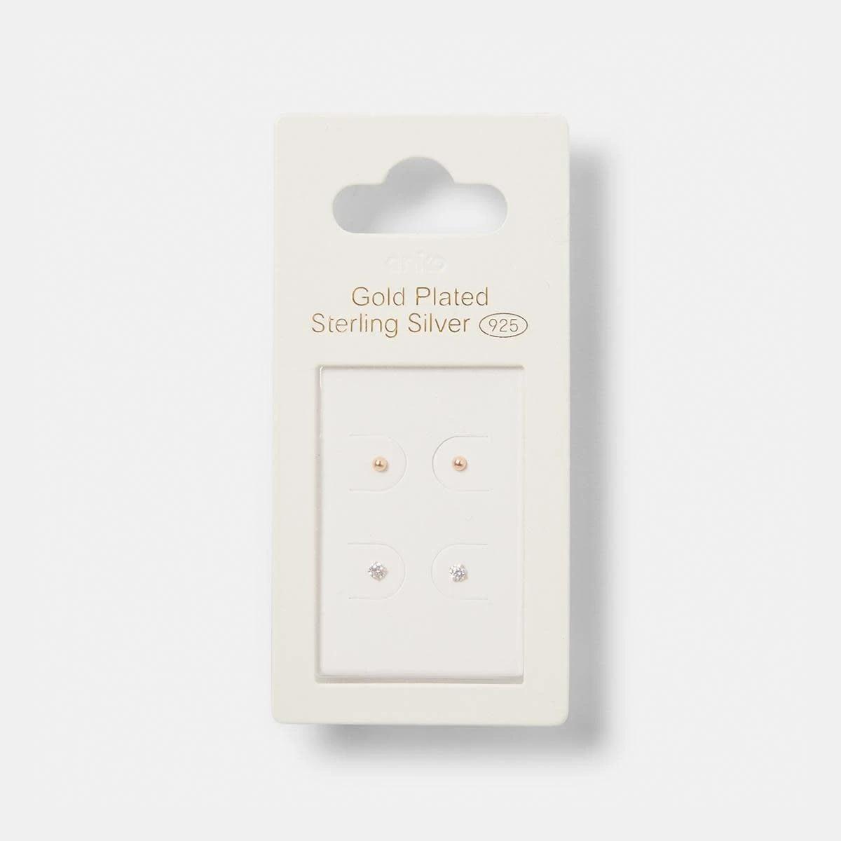 6 2 Pack Stud and Clear Gem Earrings - Gold Tone Gold, 6 of 6