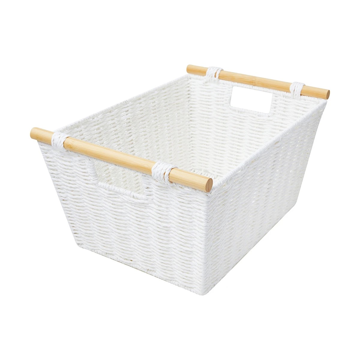2 Rectangle Bamboo Handle Basket - Medium, White, 2 of 8