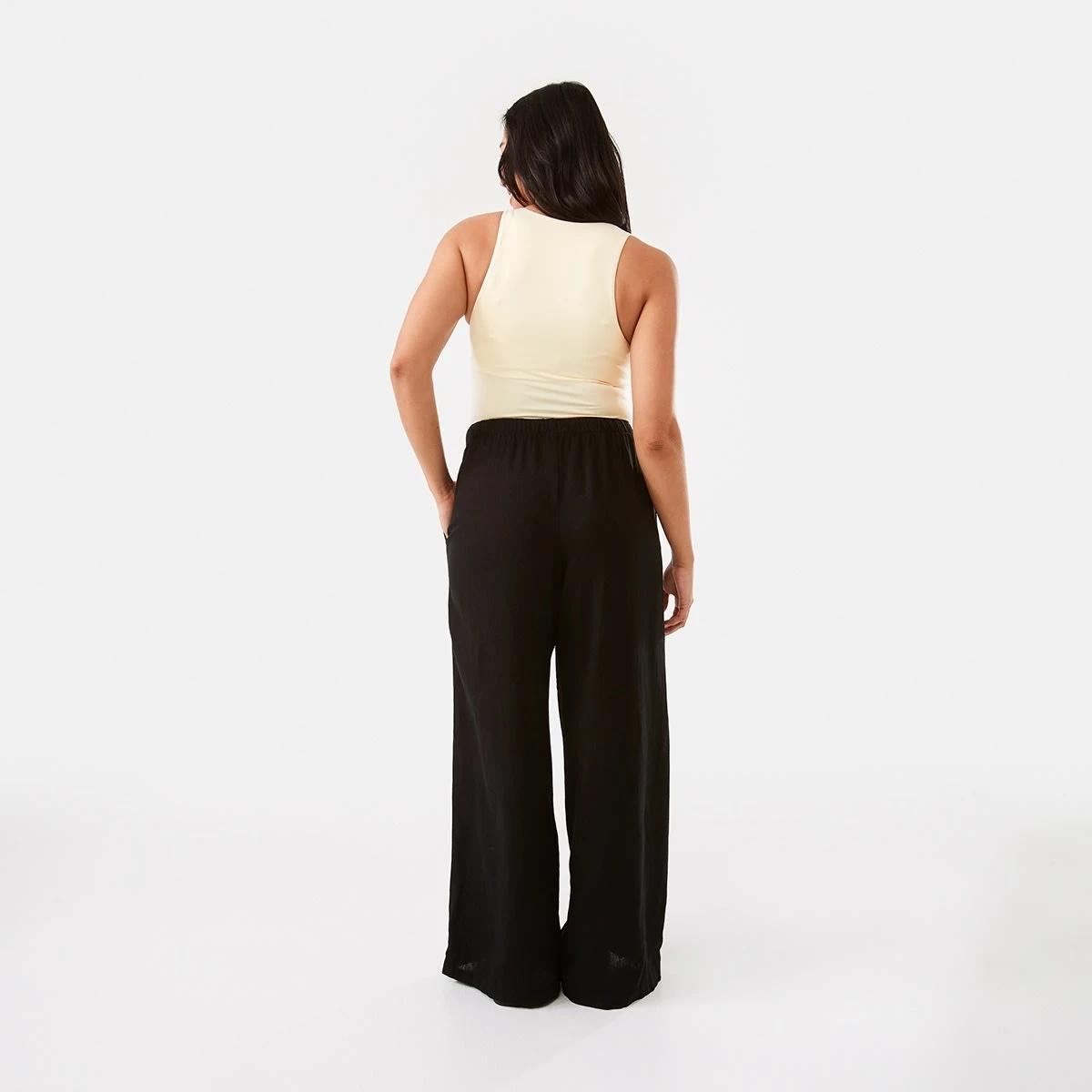 4 Linen Blend Wide Leg Pants Black, 4 of 7