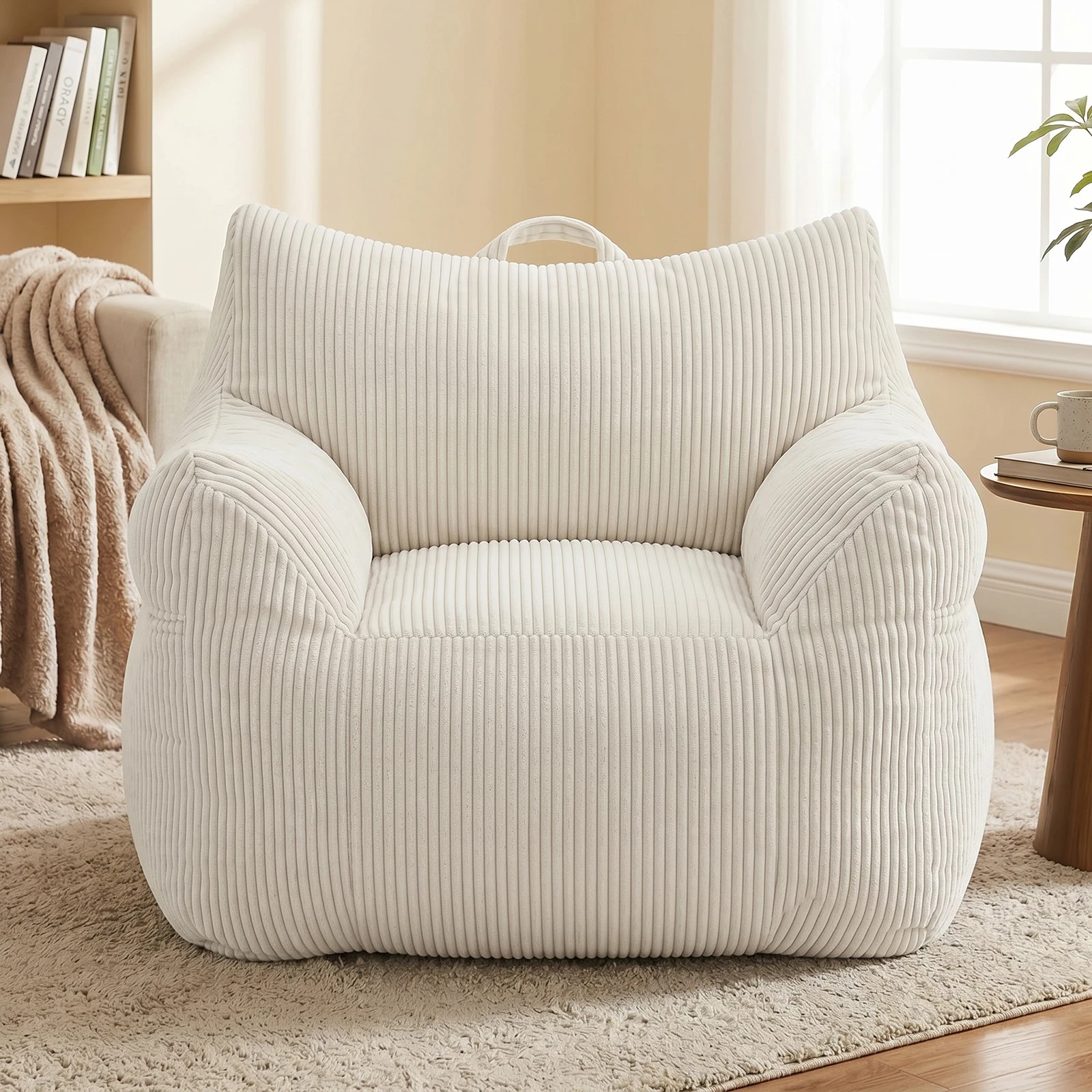 4 Advwin Bean Bag Chair Sofa w/ Armrest Handle Adults Teens Corduroy Lazy Floor Sofa - Beige, 4 of 7