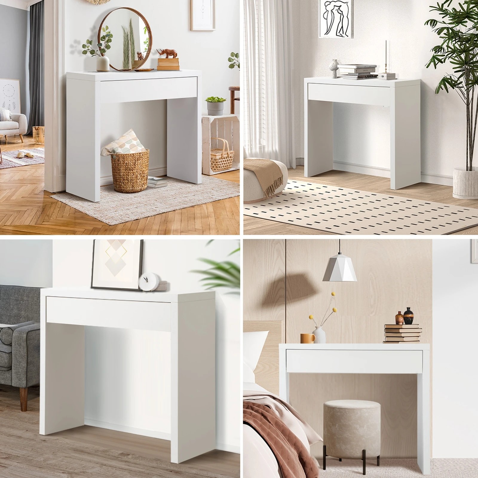 6 Oikiture Console Table Wood Sofa Table Hall Side Entry With Drawer
 - White, 6 of 10