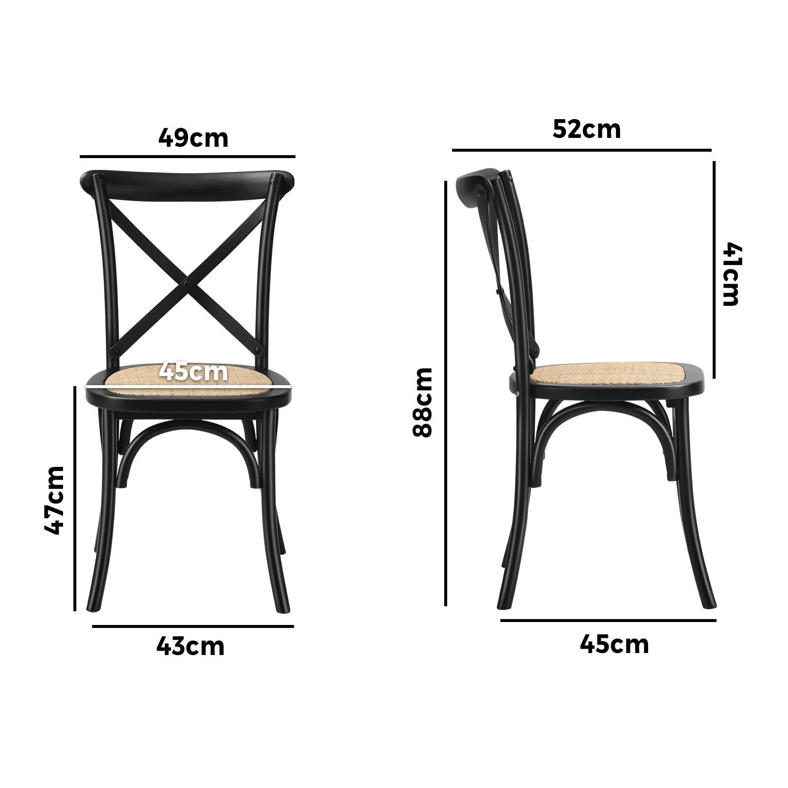 9 Oikiture 2pcs Crossback Dining Chair Solid Birch Timber Wood Ratan Seat
 - Black, 9 of 10