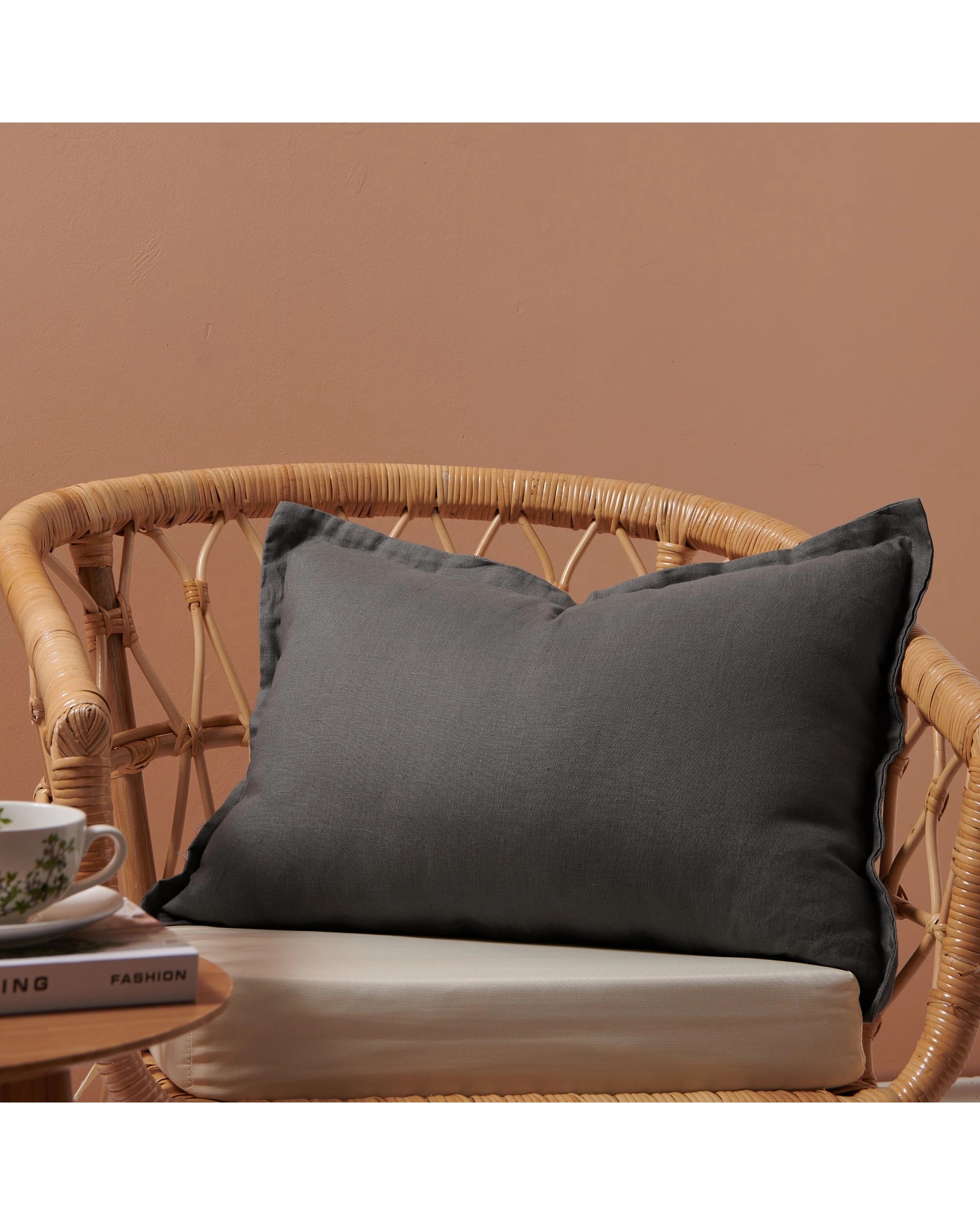 1 Natural Home ARDENNE Washed French Linen Rectangular Cushion with Oxford Edge 40x60cm - Basalt Grey, 1 of 9