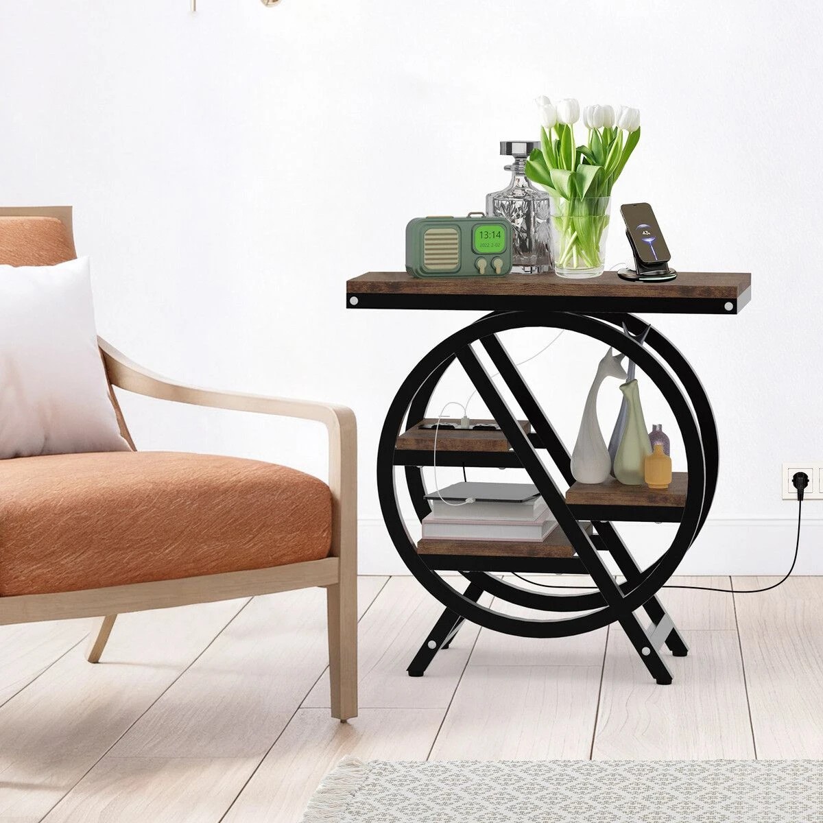 2 LUXSUITE Sofa Bed Side Table with Charging Station Hall Entry Lamp, 2 of 6
