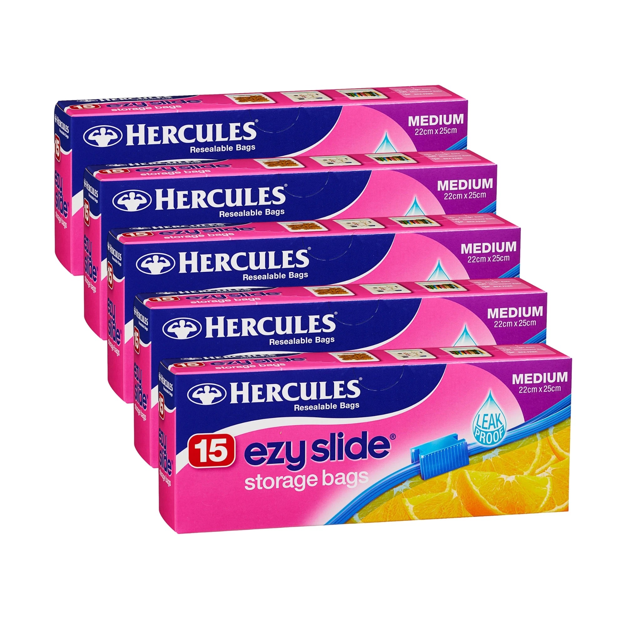 1 Hercules Ezy Slide Medium Storage Bags 15pk x5, 1 of 1
