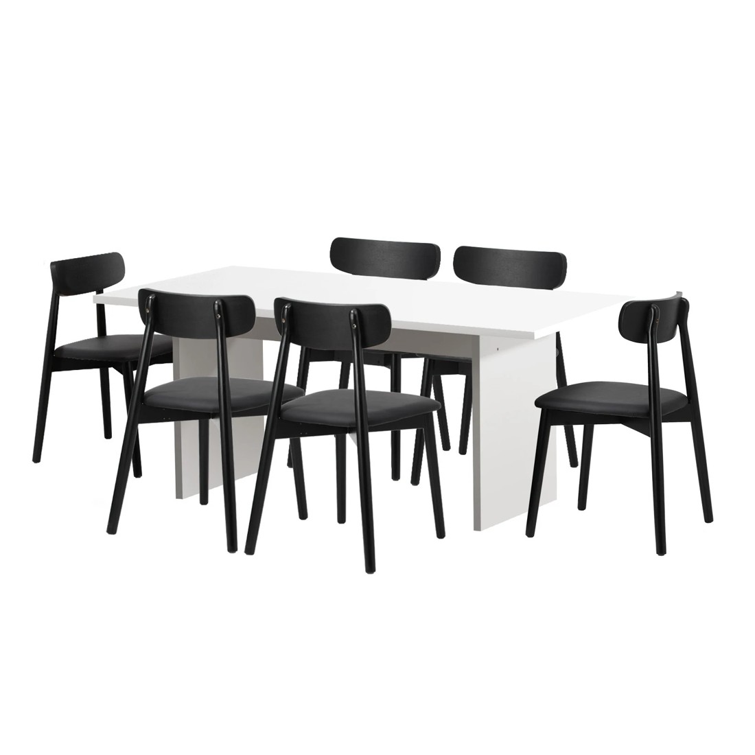 1 Oikiture 6-Seater Dining Table and Chairs Wooden Furniture Set - Black, 1 of 9