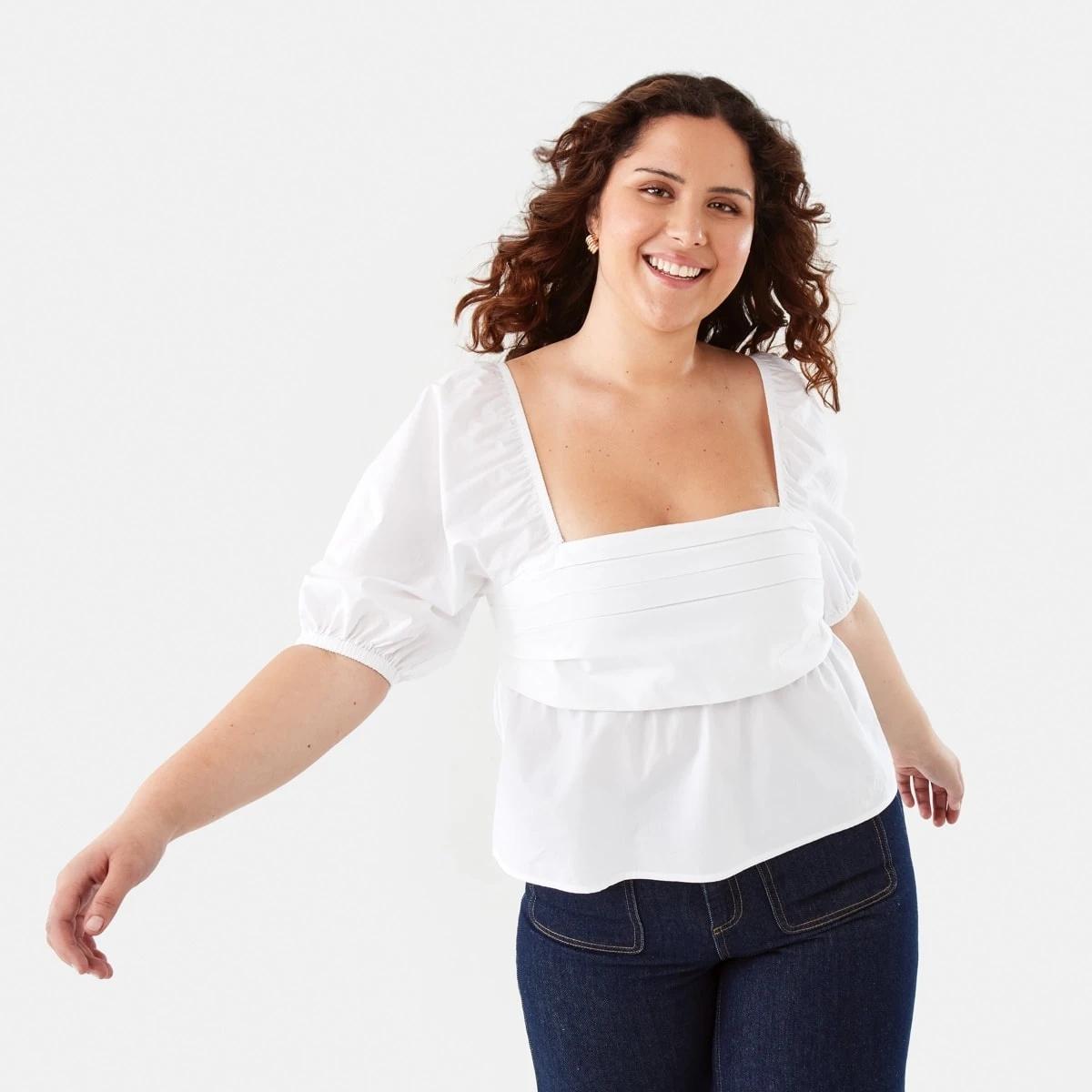 1 Short Sleeve Puff Sleeve Top White, 1 of 8