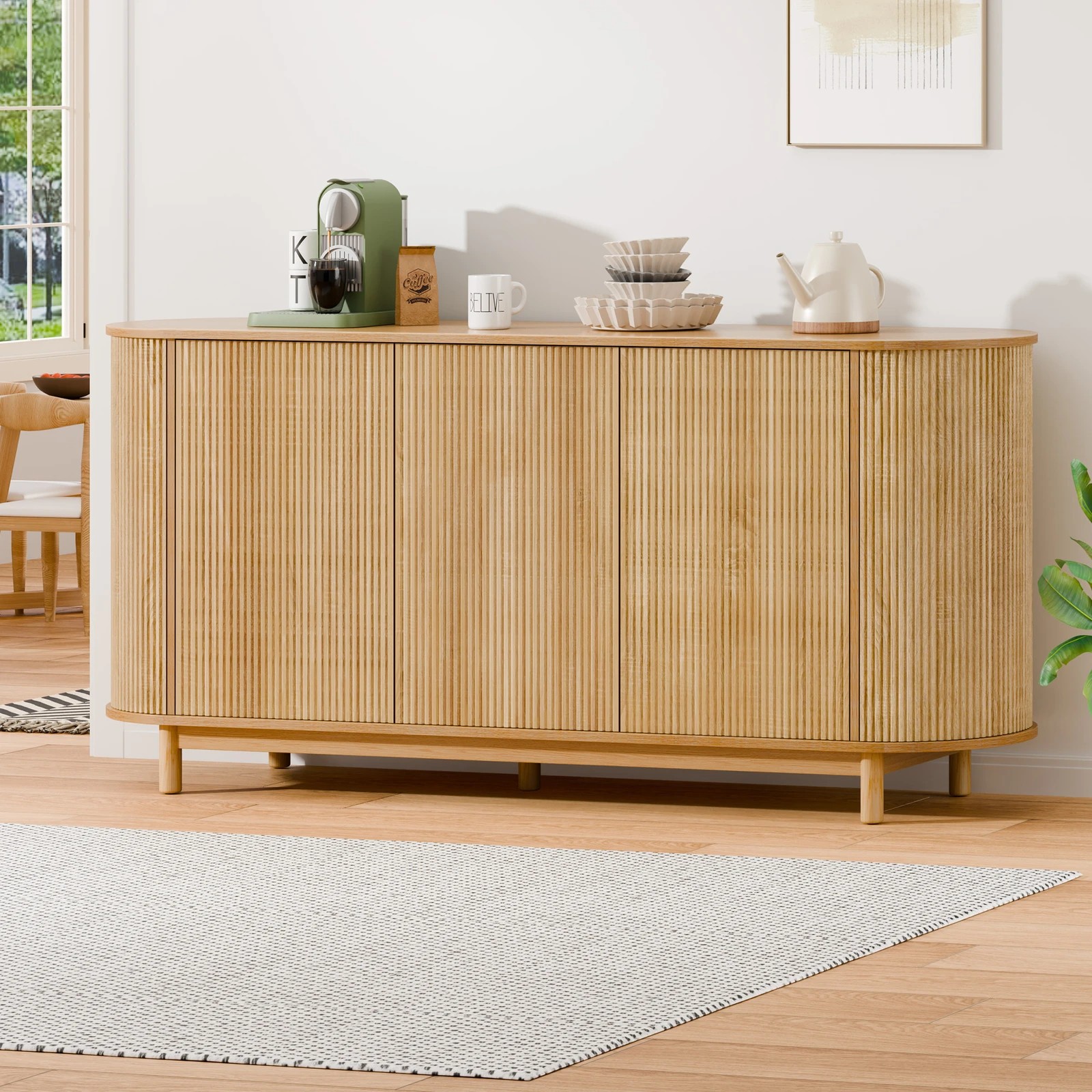 2 Alfordson Buffet Sideboard Cabinet Storage Cupboard Pantry Kitchen - Oak, 2 of 10