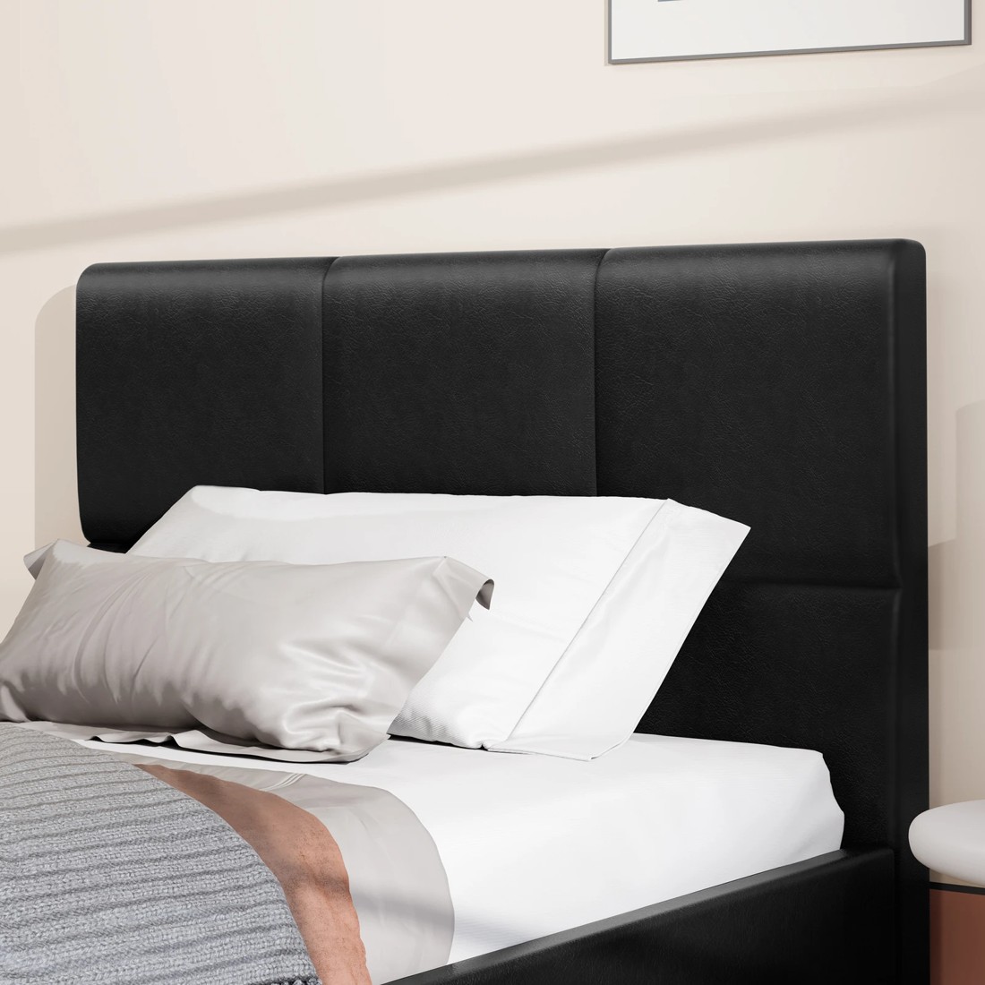 4 Alfordson Bed Frame Single Size Wooden Platform Mattress Base Leather - Black, 4 of 10