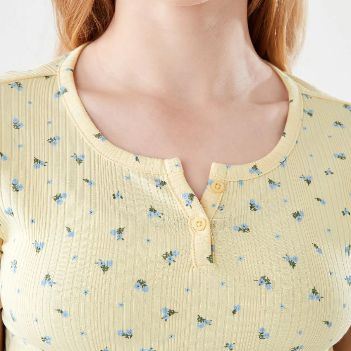 4 Rib Henley T-shirt SUNNY DITSY BUTTER CREAM, 4 of 7