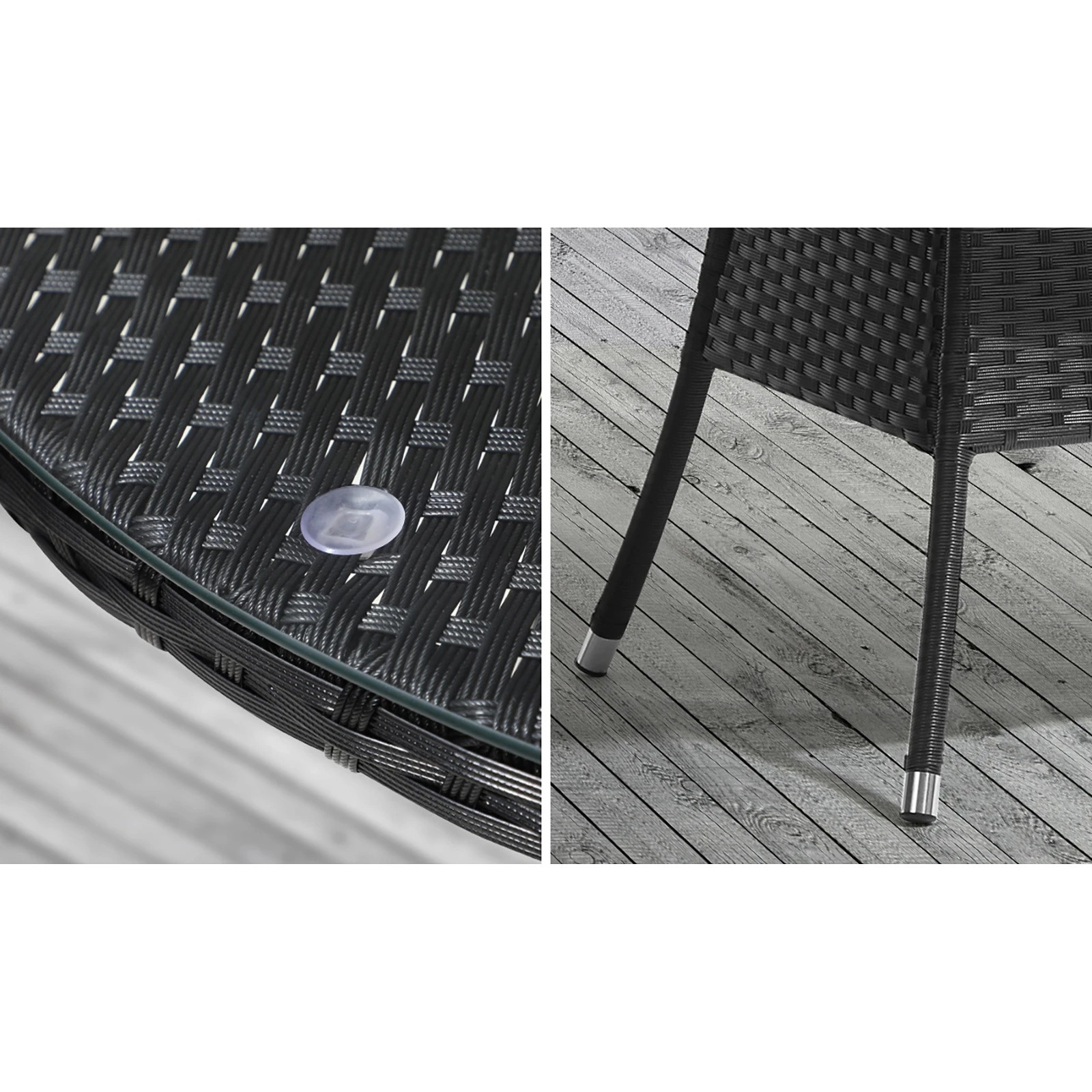 6 Livsip Outdoor Dining Table 90cm Round Rattan Glass Table Patio Furniture
 - Black, 6 of 10