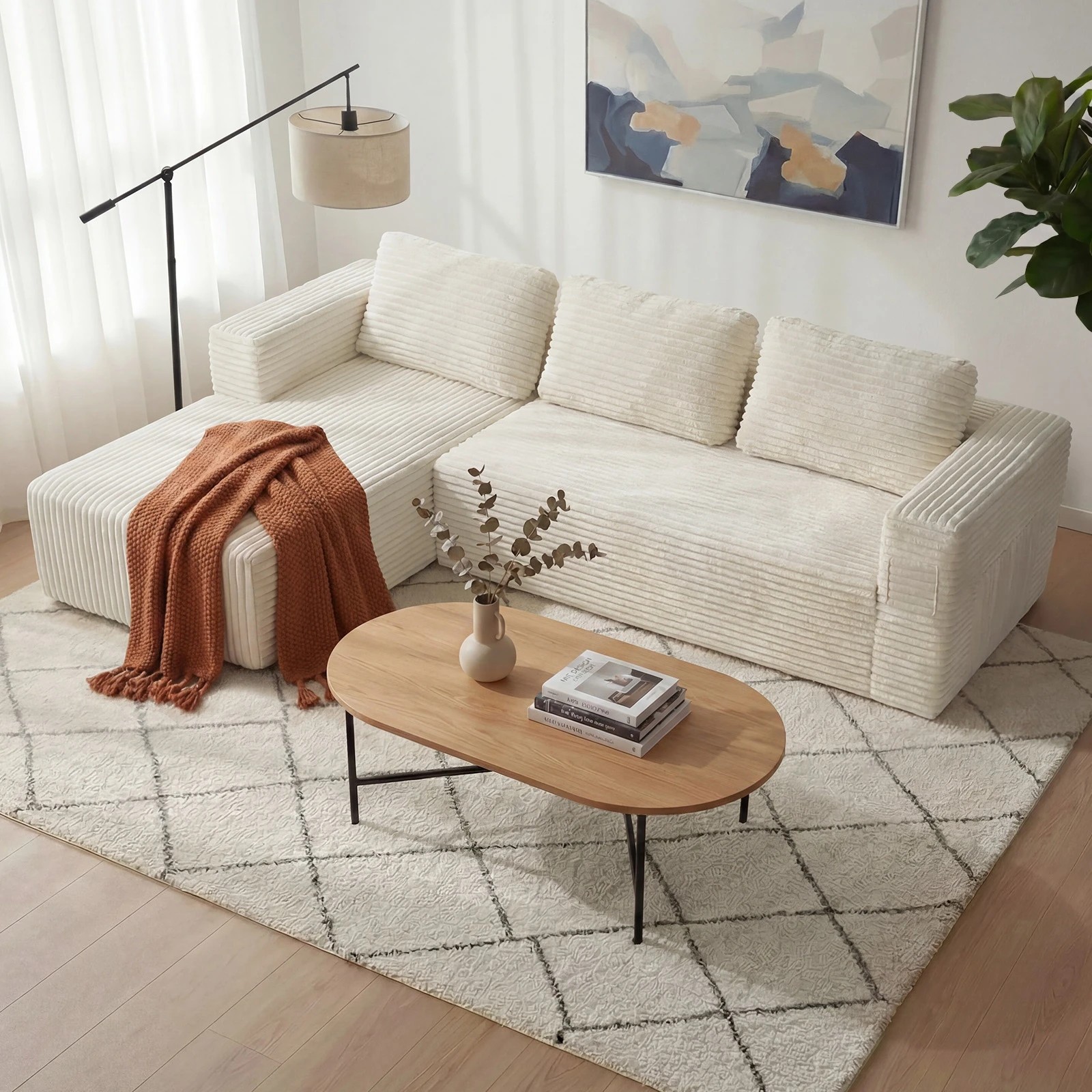 3 Oikiture Modular L Shape Compressed Sofa Couch Chaise Lounge - Beige, 3 of 9
