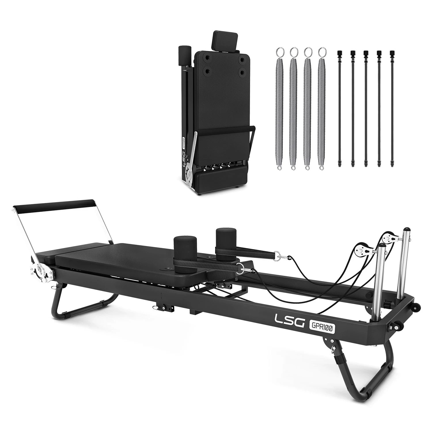 1 LSG Folding Pilates Reformer Set - Black, 1 of 10