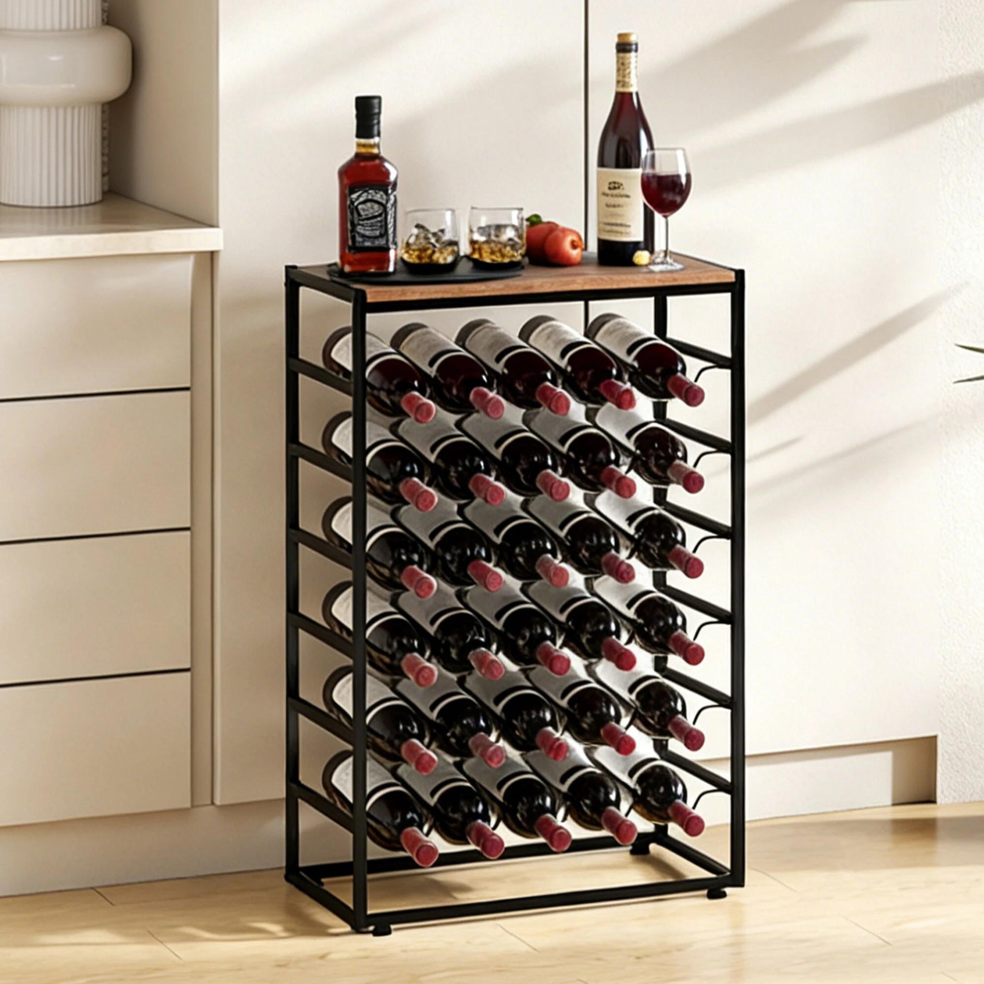 8 Levede Wine Rack 30 Bottles Free Standing Floor Wooden Top 6 Tiers Wine Shelves, 8 of 9