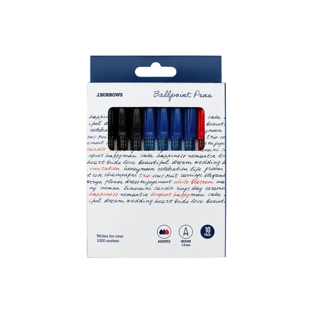 1 J.Burrows Ballpoint Pens Assorted 10 Pack, 1 of 3