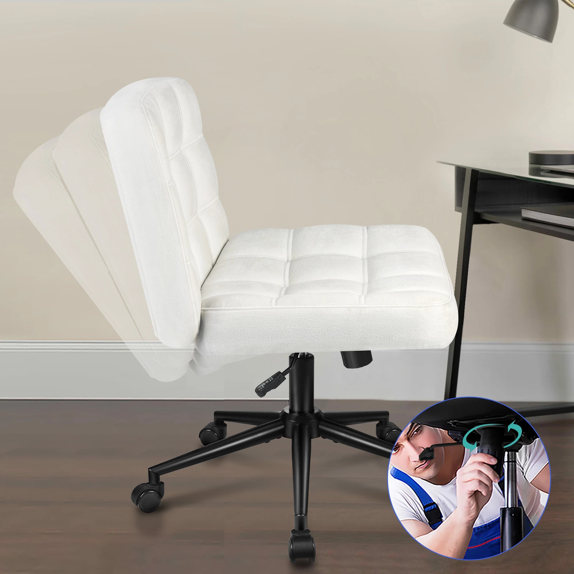 5 Alfordson Office Desk Chair Computer Armless Wide Seat Mid Back Chenille - White, 5 of 10