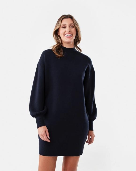 Long Sleeve Mock Neck True Knit Mini Dress