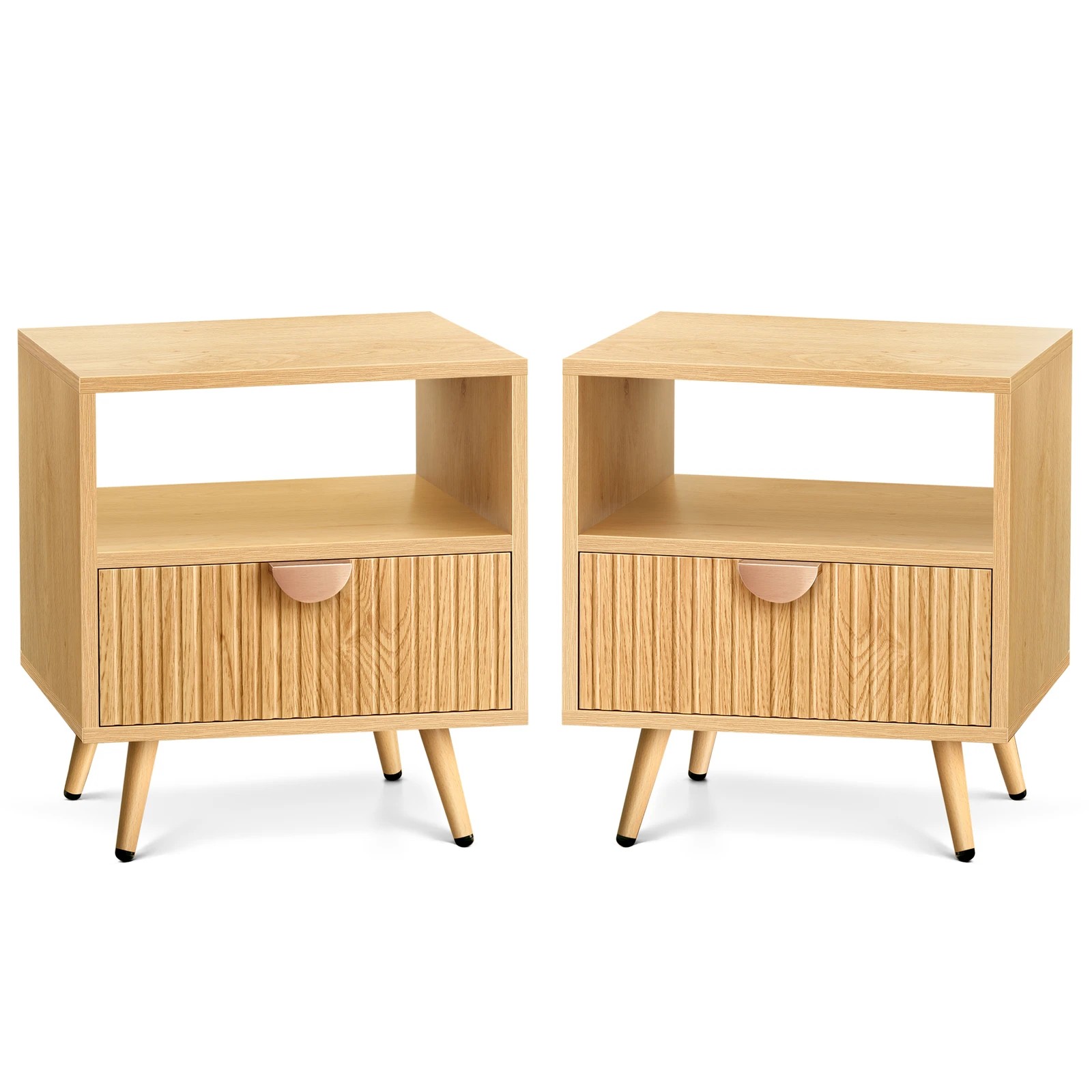 1 Alfordson 2x Bedside Table 1 Drawer Side Storage Shelf Nightstand - Oak, 1 of 10