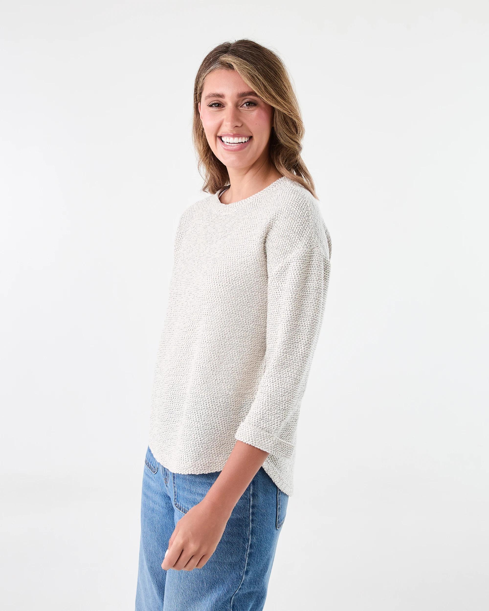 2 Long Sleeve Textured Split Hem Top Nat Beige, 2 of 7