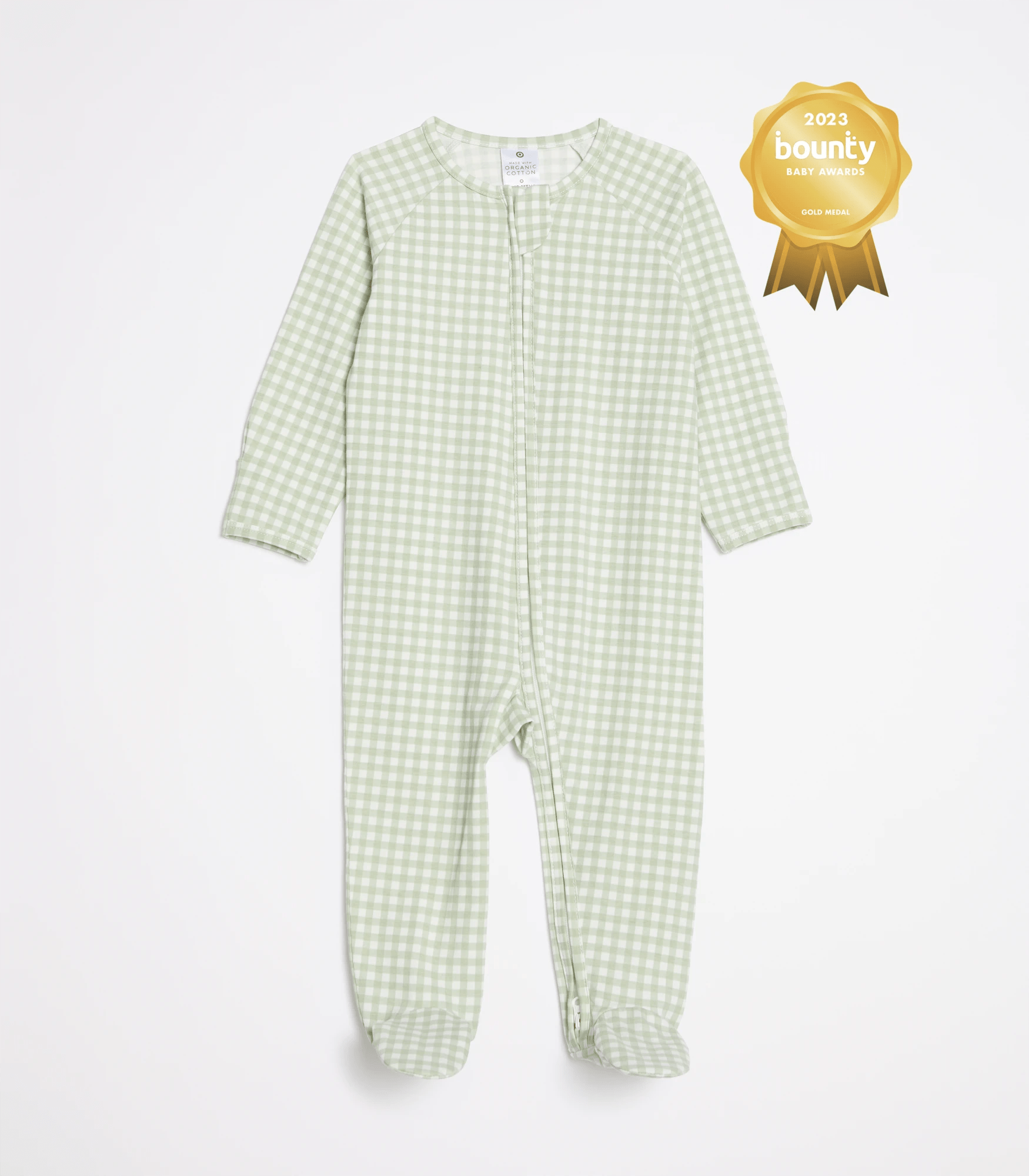 2 Target Baby Organic Cotton Print Zip Coverall GREEN GINGHAM, 2 of 3