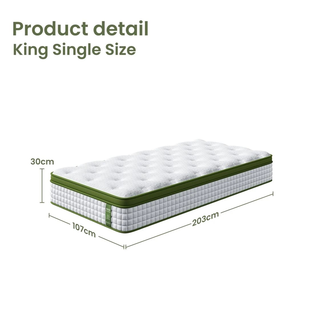 3 BedStory King Single Mattress 30cm Medium Firm Hybrid Mattress for Pressure Relief - King Single Bed - White, 3 of 6