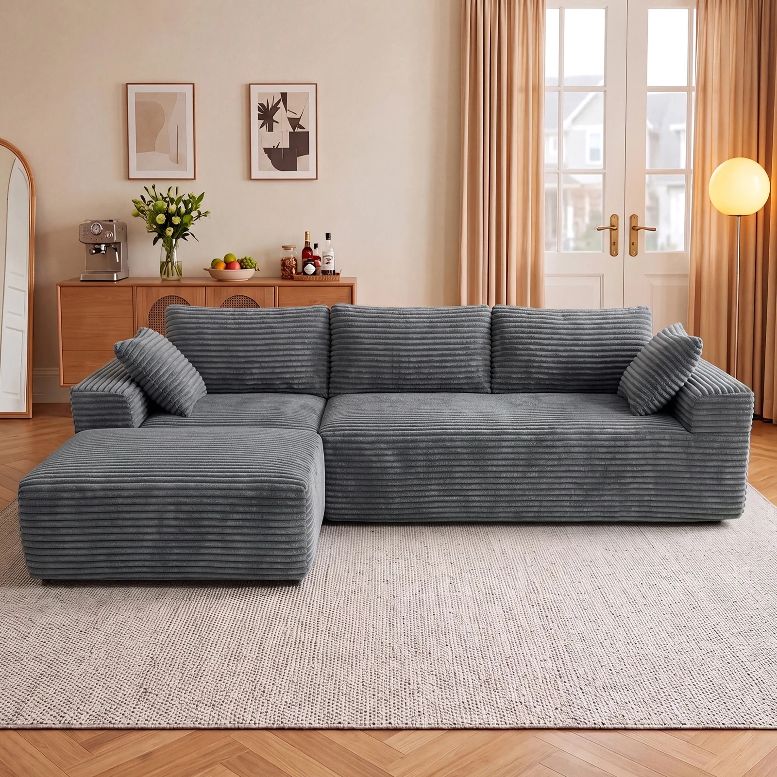 Advwin 278cm Modular Sectional Sofa Convertible L Shape 3 Seater Sofa ...