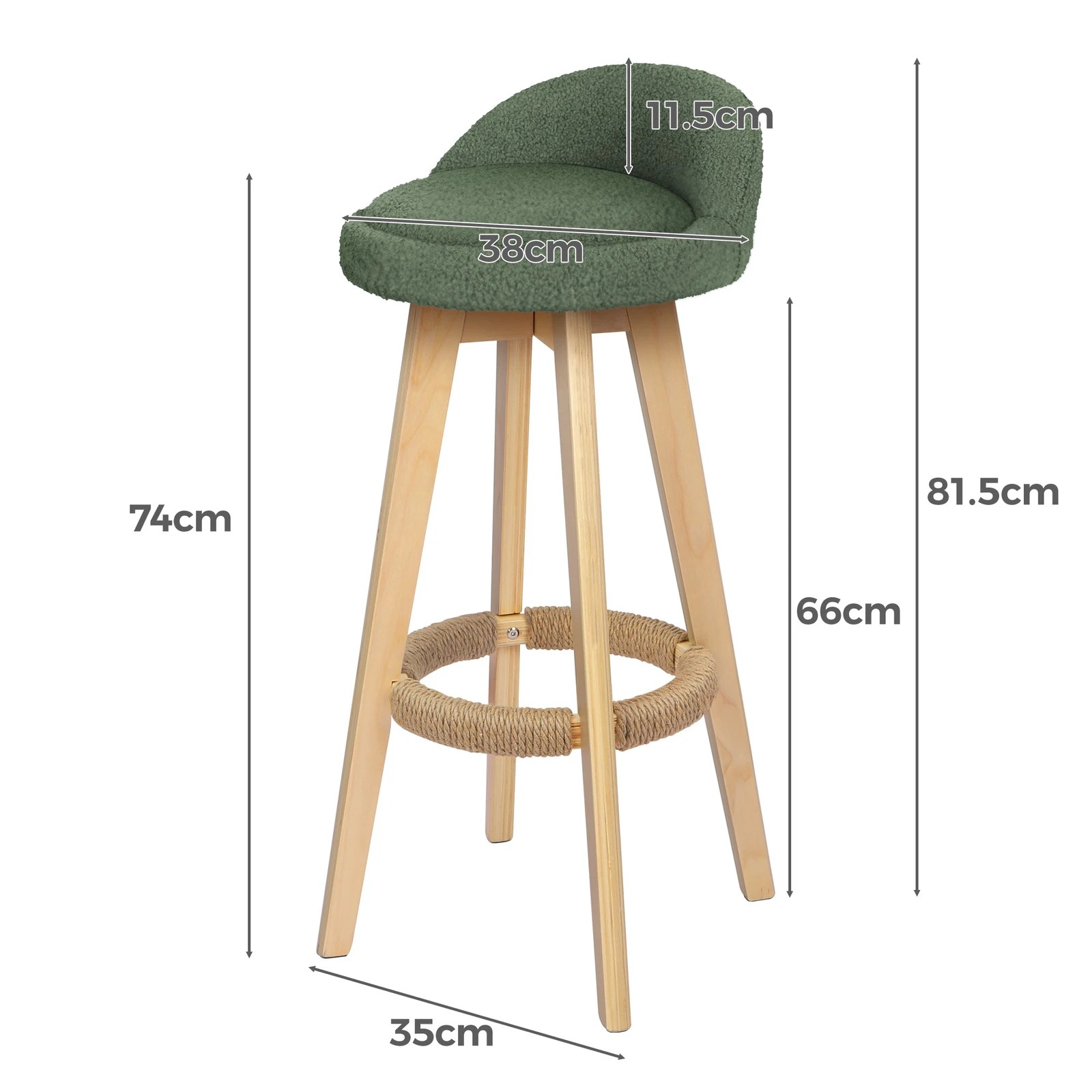 3 Alfordson 2x Kitchen Bar Stools Liam Wooden Swivel Bar Stool Chairs Boucle - Green, 3 of 10
